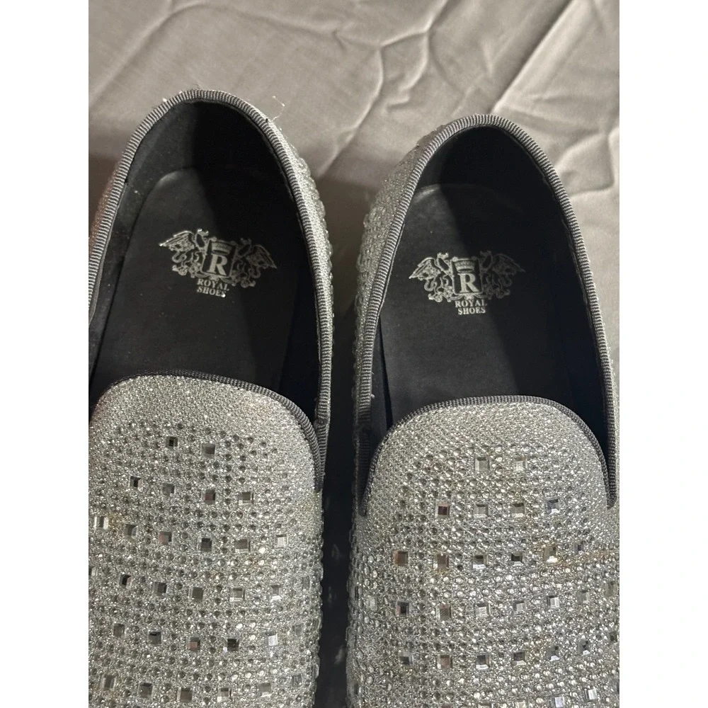 Royal‎ Shoes Mens Rhinestone Loafers Silver Crystal Red Bottom Formal Slip On 8